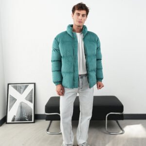 corduroy puffer jacket – teal green