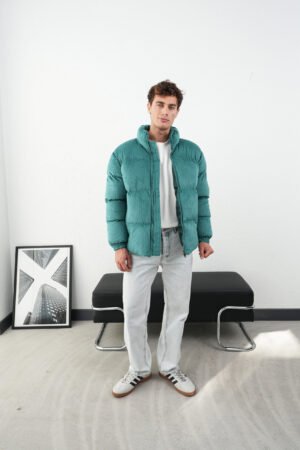corduroy puffer jacket – teal green