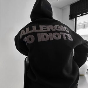 “allergic to idiots” oversized baggy hoodie – black