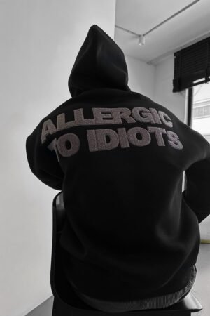 “allergic to idiots” oversized baggy hoodie – black