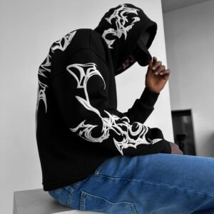 mafia tribal oversized hoodie – black