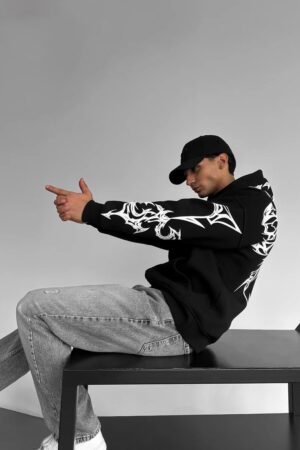 mafia tribal oversized hoodie – black