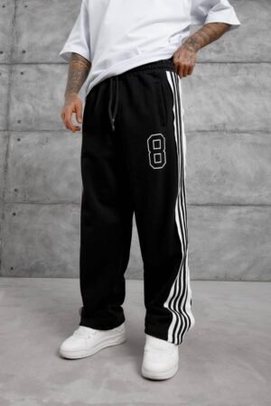 Home side stripe “8” graphic joggers – black (unisex)