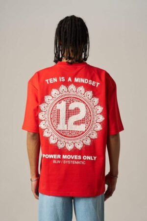 “12” embroidered oversized t shirt – fire red (unisex)