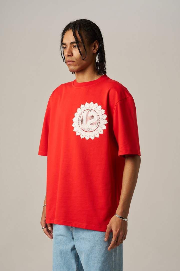 “12” embroidered oversized t shirt – fire red (unisex) “12” embroidered oversized t shirt – fire red (unisex)