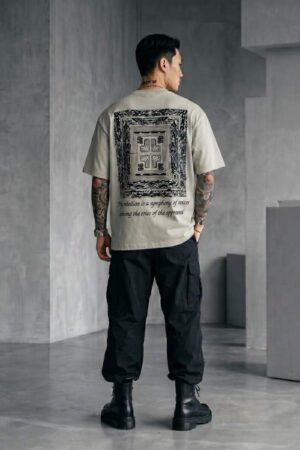 rebellion frame oversized graphic t shirt – stone grey