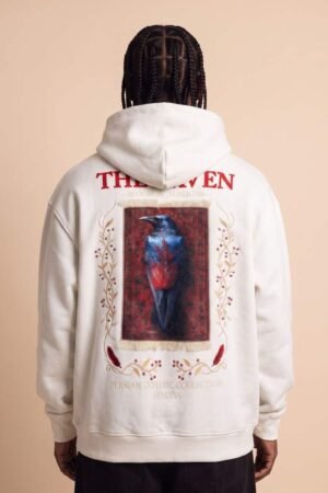 the raven persian gothic designer oversized hoodie – cream