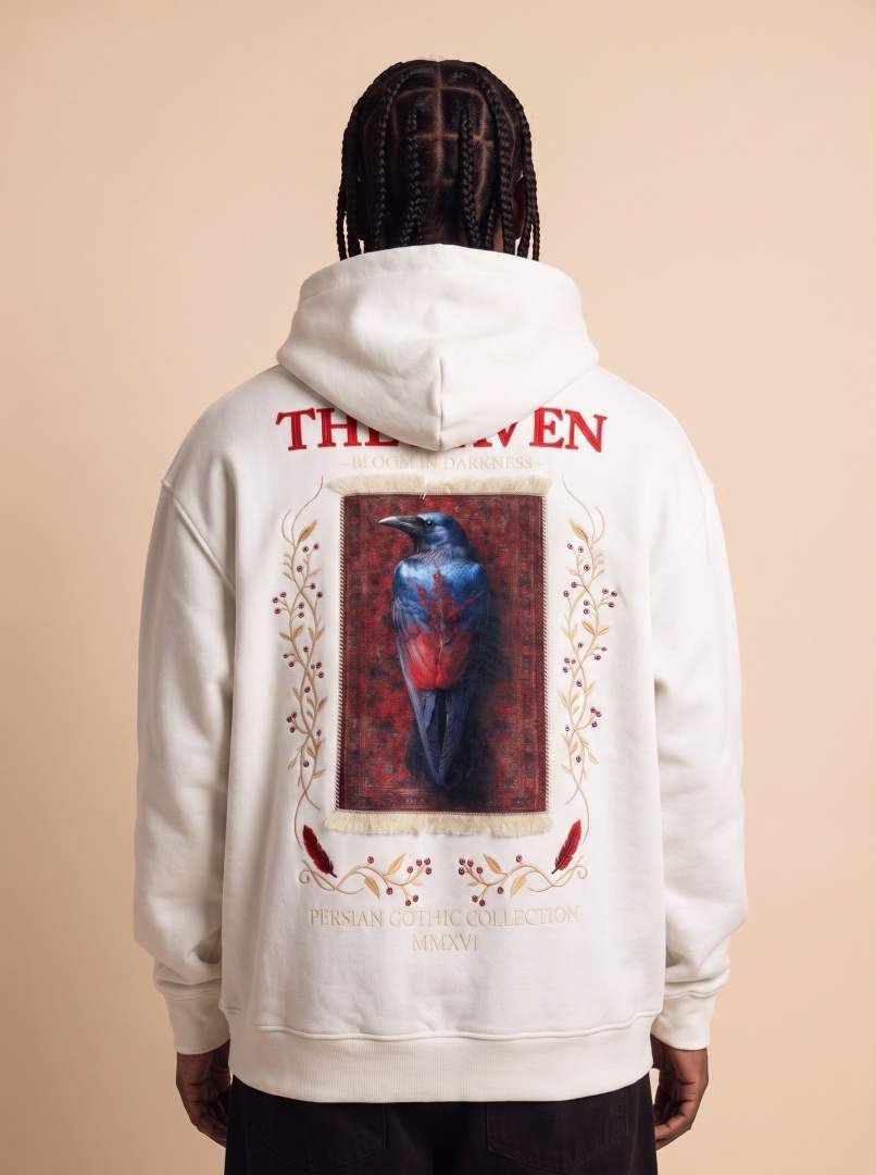 the raven persian gothic designer oversized hoodie – cream the raven persian gothic designer oversized hoodie – cream