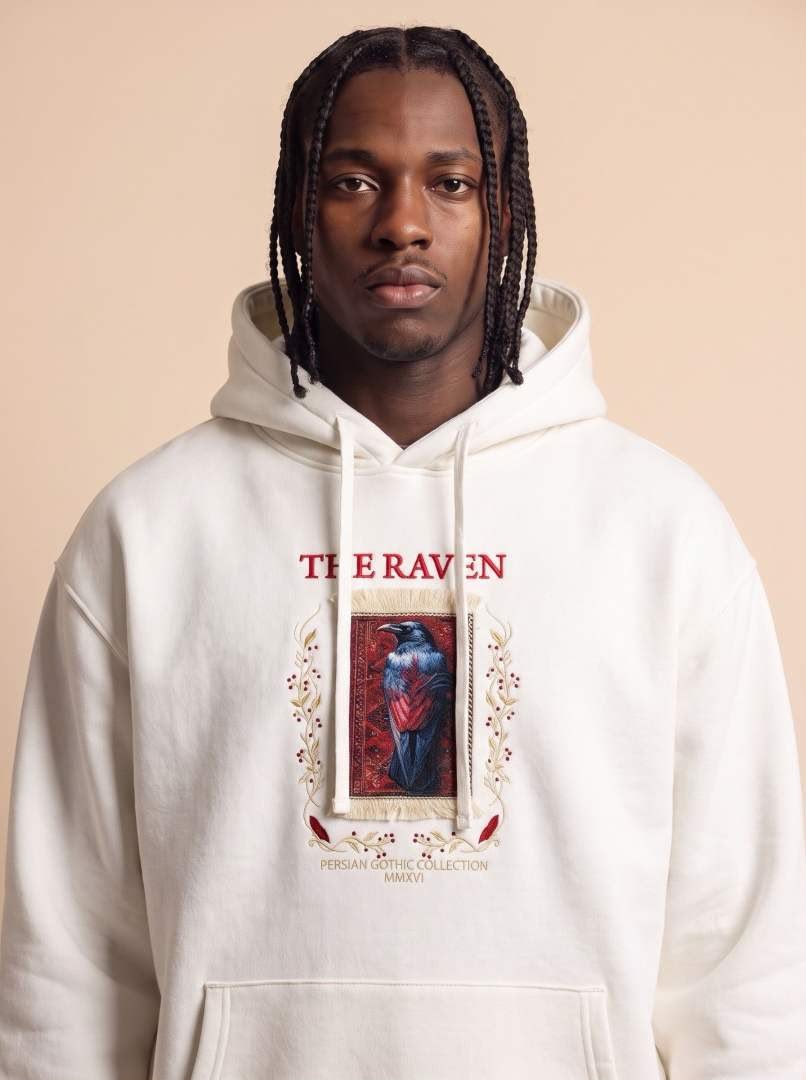 the raven persian gothic designer oversized hoodie – cream the raven persian gothic designer oversized hoodie – cream