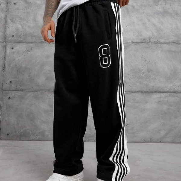 side stripe “8” graphic joggers – black (unisex)